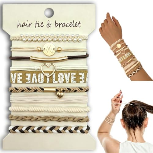 STAUKOK: Ligas y Pulseras para Cabello, 10 Piezas con Inicial 'A'