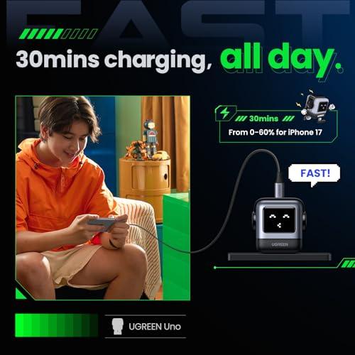 Cargador Rápido UGREEN Uno 30W USB C Robot GaN Compacto para iPhone y Más