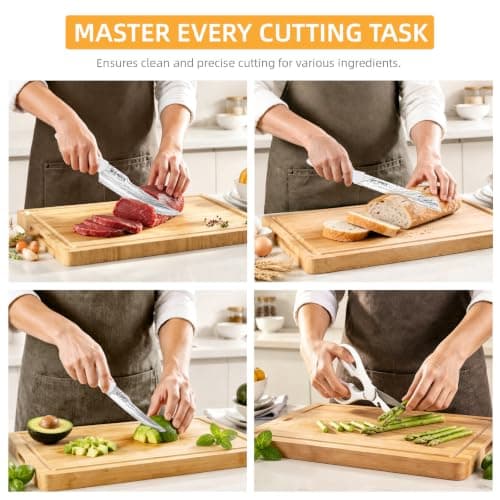 KATISUN Knife Set - 15 PCS Kitchen Knife Set with Built-in Sharpener Block, German Precision Forged Stainless Steel Blades, Ergonomic Handles, Dishwasher Safe, White thumbnail 6