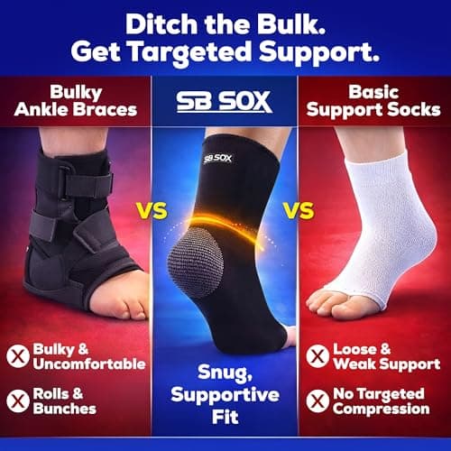 Tobillera de Compresión SB SOX (1 Par) – Soporte para Fascitis, Esguinces y Aquiles (Negro, Talla Mediana)