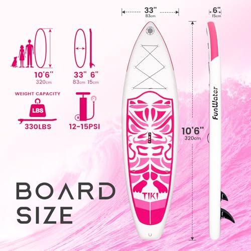 FunWater Inflatable 10'6×33"×6" Ultra-Light SUP for All Skill Levels Everything Included with Stand Up Paddle Board, Adj Paddle, Pump, ISUP Travel Backpack, Leash, Waterproof Bag