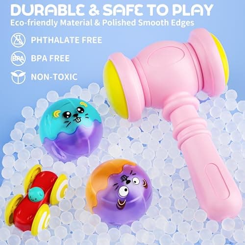 2-in-1 Rolling Ball & Car Ramp Race Track for Toddlers, Hammer Ball Drop Toy for Boys & Girls, Interactive Toys w/Sensor Lights - Montessori STEM Learning Toys - Brithday Gift for 