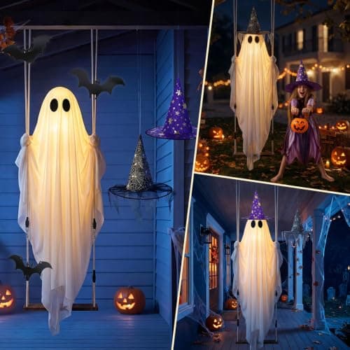 Fantasma colgante gigante de 11 pies con murciélagos y sombrero