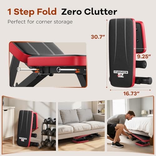 Banco de Pesas Ajustable NICEPEOPLE para Gimnasio en Casa - 660 LBS, Plegable y Versátil