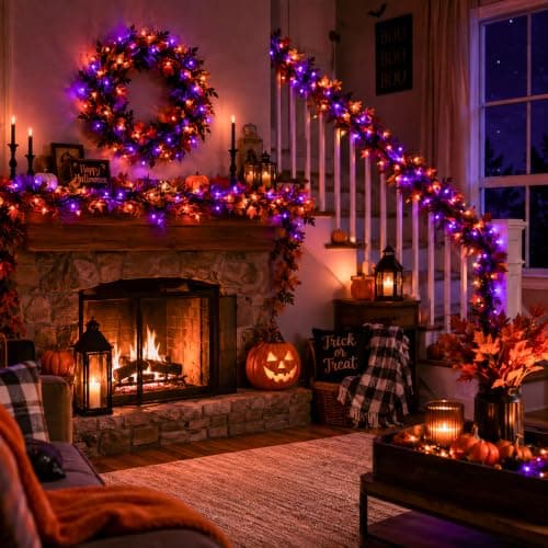 Nisocy 100FT Purple Orange Halloween String Lights