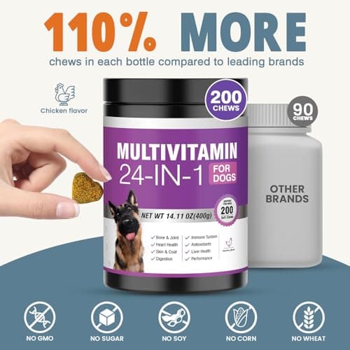Miniatura de Vitaminas y Suplementos 24 en 1 para Perros (200 Masticables) - Soporte Integral: Piel, Articulaciones, Digestión, Inmunidad - Con Condroitina, Probióticos, Omega-3 y Glucosamina - Sabor Pollo 5