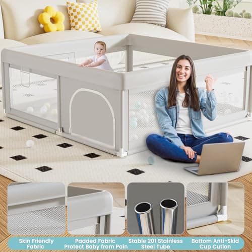 Hiaksedt Baby Playpen 50x50 Inch, Play Pens for Babies and Toddlers Baby Fence Play Yards for Indoor & Outdoor with Breathable Mesh Anti-Fall Playpen thumbnail 5
