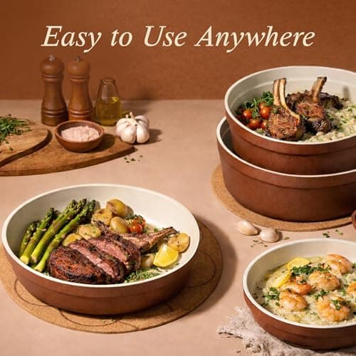 CAROTE 22Pcs Ceramic Cookware Set, Pots and Pans Set Non Stick Removable Handles, Non Toxic Cookware Oven/Dishwasher Safe, Induction Cookware, Gift Set, NonStick Cookware Set with  thumbnail 2