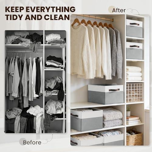 4 Pack Large Closet Storage Baskets Bins for Shelves | Fabric Closet Organizers and Storage with Handles Home Organization | Decorative Collapsible Baskets for Organizing Clothes T