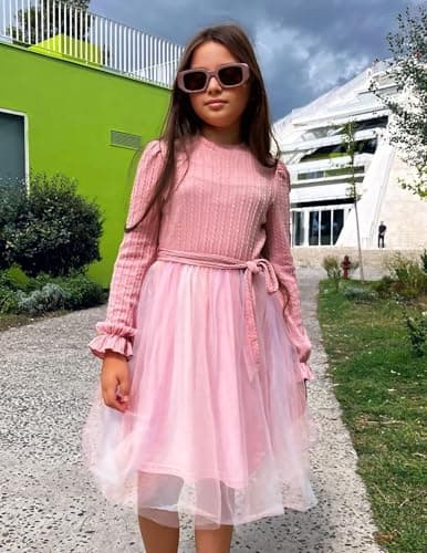 Arshiner Pink Rainbow Fall Spring Tulle Dress for Tween Girl Valentines Party Sweater Tutu Dresses for 12-13 Years
