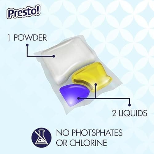 Amazon Brand - Presto! Triple Action Dishwasher Pacs, Lemon Scent, 70 Count