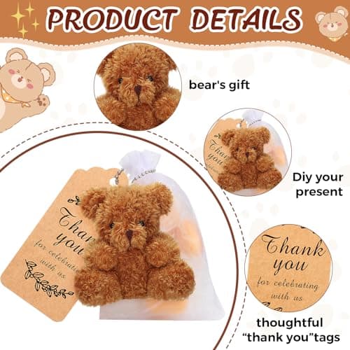 18 Sets de Mini Osos de Peluche Hungdao con Bolsas y Etiquetas Kraft para Recuerdos de Fiesta