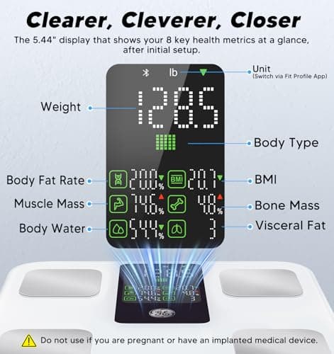 GE Smart Scale for Body Fat with BMI Muscle Mass, 5.3-inch Handle Display thumbnail 2