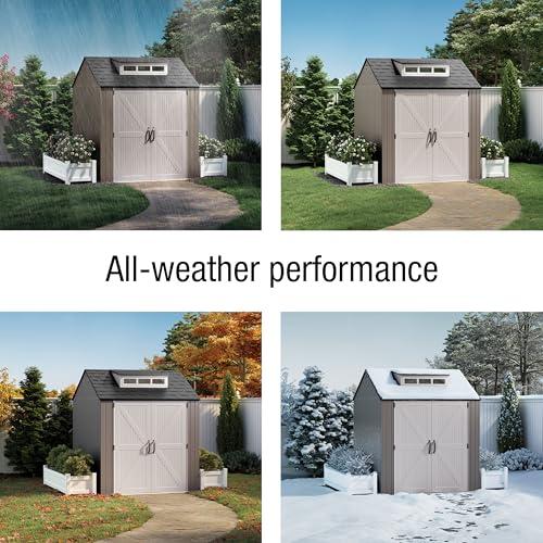Rubbermaid Large Resin Outdoor Storage Shed With Floor (7 x 7 Ft.), Weather Resistant, Brown, Organization for Home/Lawn Mower/Backyard Equipment/Bike Storage/Pool Supplies thumbnail 4