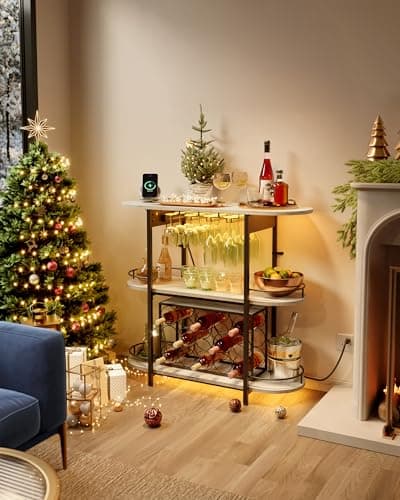 VASAGLE Bar Cabinets for Home, LED Coffee Bar with Power Outlets, Home Mini Bar for Liquor, Freestanding Wine Rack with Glass Holder, Kitchen, Dining Room, Rustic White ULWR007W01 thumbnail 3