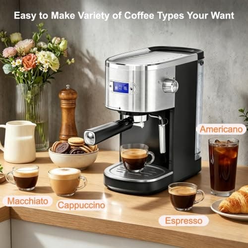 Kismile 20 Bar Stainless Steel Espresso Machine with Steam Milk Frother thumbnail 5