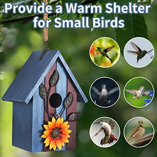 Birdhouse,Nesting Boxes for Birds, Rustic Wooden Flower Nesting Box for Birds for Outdoors, Hanging Bridal House for Garden Decoration, Blue