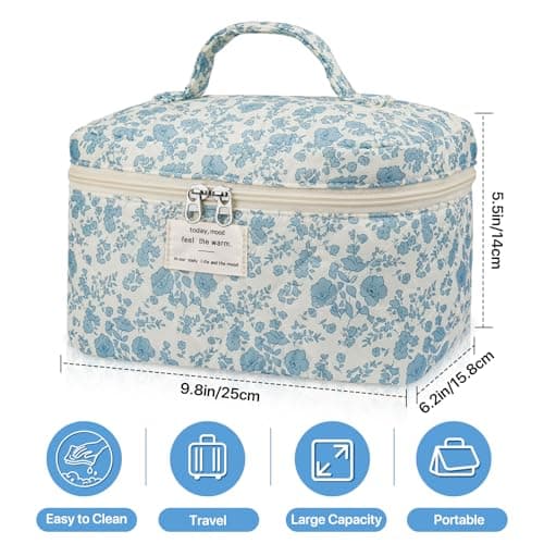 Cosmetiquera Grande Acolchada con Diseño Floral Edelefas (Azul)