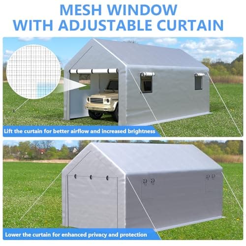 Cochera Portátil Jocoevol 10x20 FT con Ventanas Enrollables y Paneles Removibles