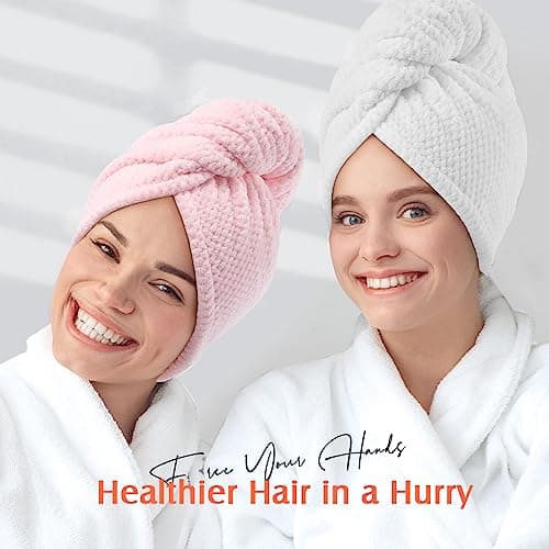 YFONG 2 Pack Microfiber Hair Towel Wrap for Women, Quick Dry Hair Turban
