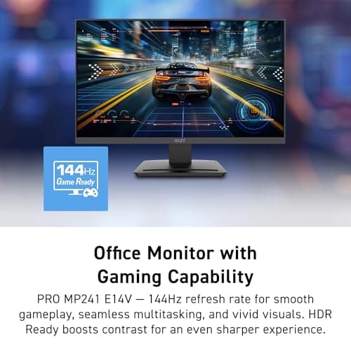 msi PRO MP241 E14V 24-inch IPS 1920 x 1080 (FHD) Office Monitor, 144Hz, Free-Sync, HDMI, DisplayPort, VESA Mountable, Tilt, Speaker, 4-Side Slim Bezel 1ms, Black thumbnail 3