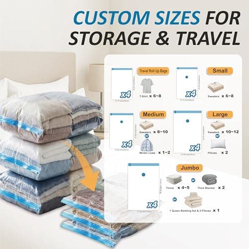 Cozy Essential Vacuum Storage Bags, 80% Compression Vacuum Seal Space Saver Plastic Packaging Bags for Clothes, Blankets, Pillow, Bedding, Comforters, Sealer Clothing Storage,20 Co