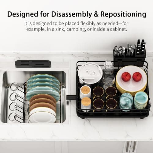 2-Tier Multifunctional Dish Drying Rack, Sturdy and Space-Saving | Large 12.95''W x 19.05''L x 12.63H Dish Drainer for Kitchen, Upgraded Drainage System, Stable and Slip-resistant Construction