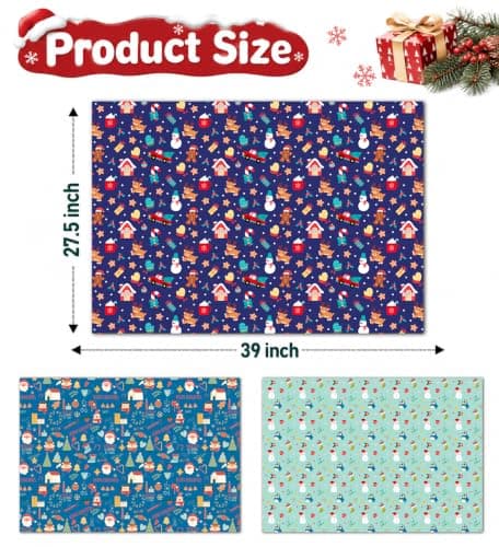 Papel de Regalo Navideño Jumbo | Diseño Muñecos de Nieve, Árboles y Santa