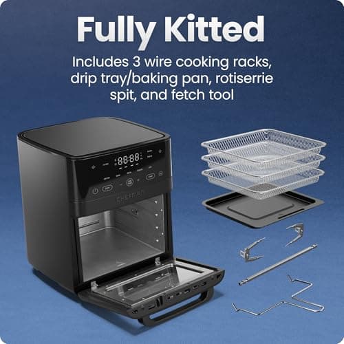 Chefman Air Fryer 6-in-1, XL 14-Quart Multifunctional Airfryer with Touchscreen Controls, Rotisserie, Food Dehydrator, Convection Oven, Bake, Broil, and Reheat Functions, Windowed  thumbnail 9