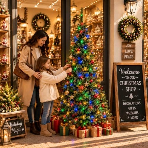 Miniatura de Árbol de Navidad Artificial Garvee de 1.8 m con Luces Duales 9