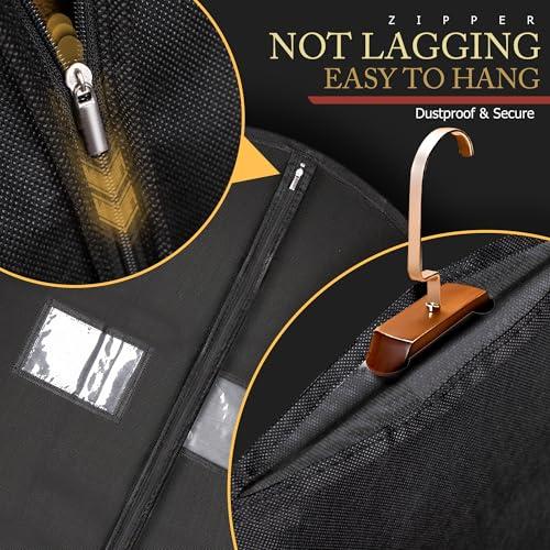 Hleelomi 5 Pack 40-inch Suit Bag Garment Bag for Travel and Storage, Garment Bags for Hanging Clothes with Zipper and Visible Transparent Window, Black thumbnail 6