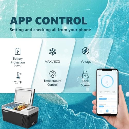 EUHOMY 12 Volt Refrigerator, 19QT(18L) Compressor Electric Cooler APP Control, Car Fridge -4℉~68℉, Portable Refrigerator 12/24V DC 110-240V AC, Portable Freezer for Camping, Boat,  thumbnail 2