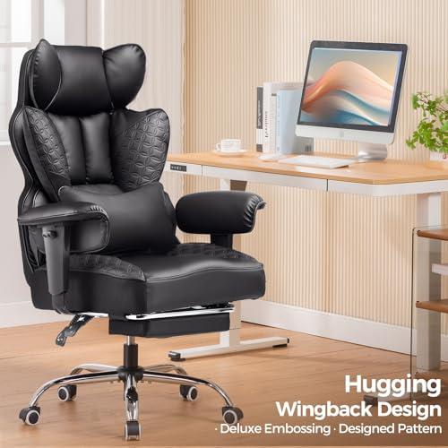 Miniatura de COMHOMA Big and Tall Office Chair 400LBS Wide Ergonomic Gaming Chair with Deluxe Embossing Designed Leather with Foot Rest,150°Reclining Adjustable Armrests Pocket Spring Back Supp 3
