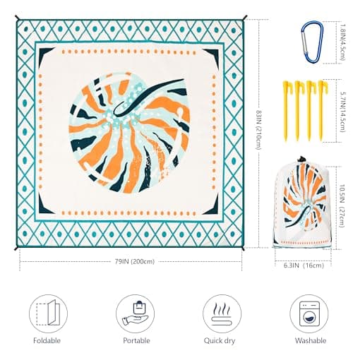 HIHOHO Waterproof Sandproof Beach Blanket Mat for 1-8 Adults, Quick Drying thumbnail 4