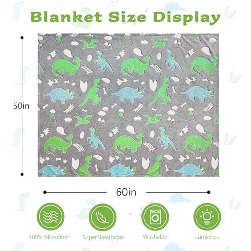 QSTEHEML Dinosaur Glow in The Dark Blanket,Dinosaur Gifts for Boys Age 3 4 5 6 7 8 9 10 11 12 Year Old, Soft Throw Blanket for Kids - Christmas Birthday Bedroom Decor 50"×60"
