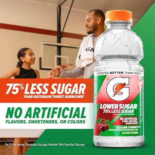 Gatorade Lower Sugar Electrolyte Sports Drink, Rain Berry, 12 fl oz Bottles, (12 Pack), 75% Less Sugar, No Artificial Flavors, No Artificial Sweeteners, No Artificial Colors, Hydra thumbnail 3