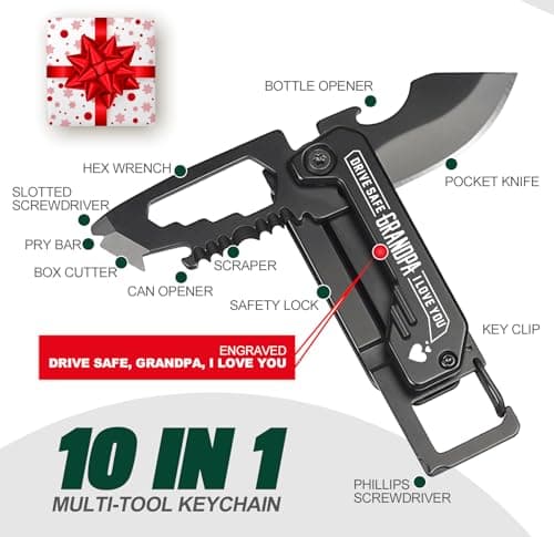 Grandpa Gifts for Christmas - Gifts for Grandpa, Keychain Multitool with 1.8inch Blade - Fathers Day Birthday Gift for Grandpas - Small Knife for Every Day Carry, Portable Tool for thumbnail 2