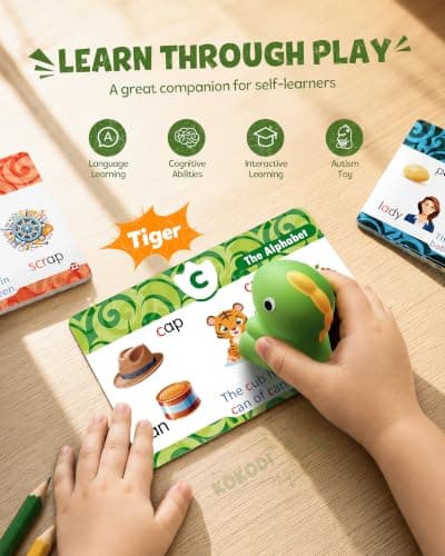 KOKODI Dinosaur Talking Pen with Phonics Cards, Autism Sensory Interactive Game for Kids Ages 3-8 Kindergarten Preschool Learning Activities, ABC 123 Learning Set for Toddler Educational Birthday Gift