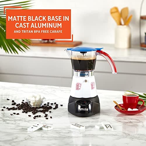 Miniatura de Imusa Special Edition Electric Cuba/Domino themed Espresso Maker, 3 or 6 Cups, White, Red, Blue 4