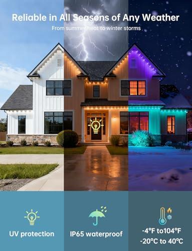 Miniatura de Luces Exteriores Permanentes Inteligentes RGB de 200 Pies, Control App/Remoto, Música, IP65 7