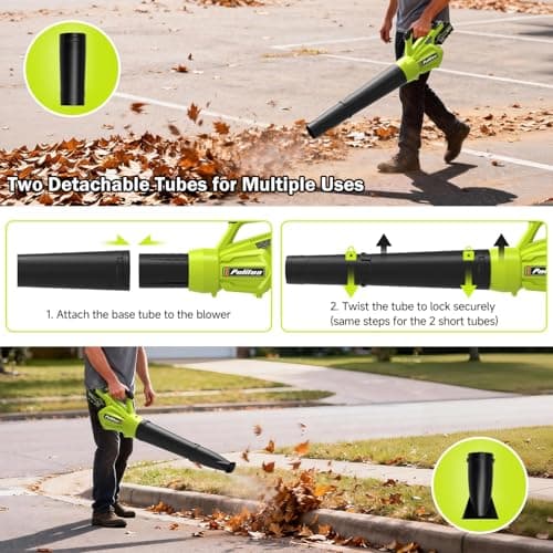 PULITUO Leaf Blower Cordless, 500CFM/ 125MPH Lightweight Cordless Blower with 2X 4.0 Batteries and Fast Charger, Variable Speed Battery Leaf Blowers for Lawn Care, Leaves, Grass, P