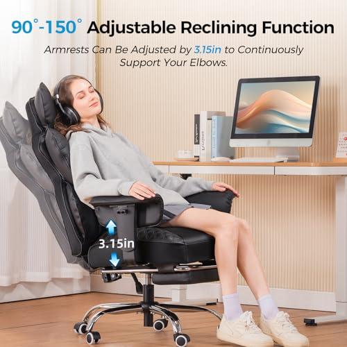 Miniatura de COMHOMA Big and Tall Office Chair 400LBS Wide Ergonomic Gaming Chair with Deluxe Embossing Designed Leather with Foot Rest,150°Reclining Adjustable Armrests Pocket Spring Back Supp 7