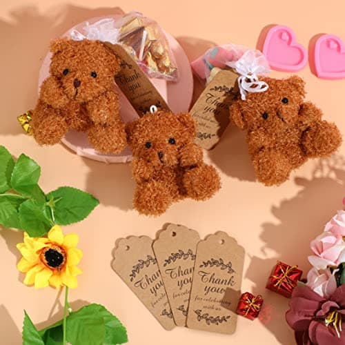 18 Sets de Mini Osos de Peluche Hungdao con Bolsas y Etiquetas Kraft para Recuerdos de Fiesta
