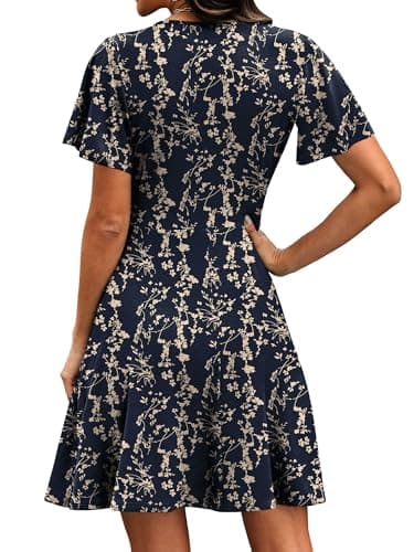 Dresses for Women 2026 Casual Wrap V Neck Knee Length Lightweight Cottagecore Summer Dress Mothers Outfits Floral Navy 03 L