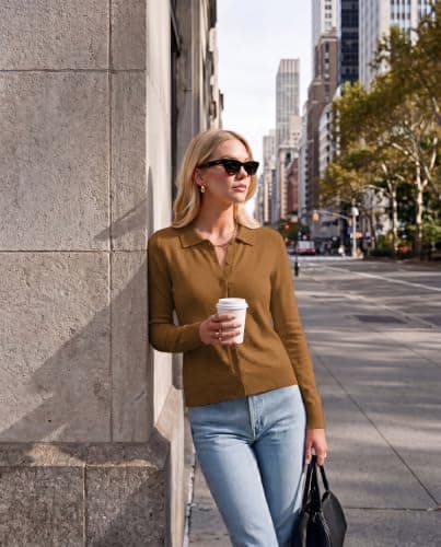 GRACE KARIN Cardigan Sweaters for Women Lapel Collar Cardigans,Caramel,M
