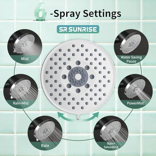 SR SUN RISE 5.5 Inch Filtered Shower Head with Filters,6 Spray Modes,Chrome thumbnail 3