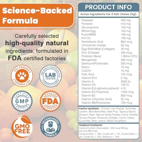 Miniatura de Vitaminas y Suplementos 24 en 1 para Perros (200 Masticables) - Soporte Integral: Piel, Articulaciones, Digestión, Inmunidad - Con Condroitina, Probióticos, Omega-3 y Glucosamina - Sabor Pollo 6