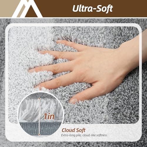 COSY HOMEER Bathroom Rugs 24 x 17, Ultra Soft Absorbent Bath Mat, Non-Slip TPR Backing Stays in Place, Machine Washable Shaggy Rug for Bathroom Floor, Grey thumbnail 6