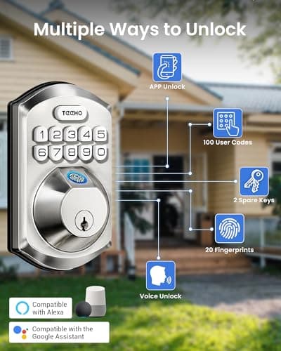 TEEHO TE012W-H WiFi Fingerprint Door Locks for Front Door, Satin Nickel thumbnail 2