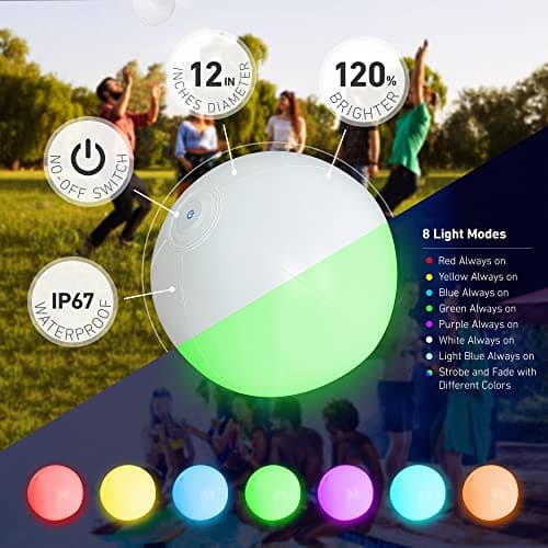 FLAMDYNO Pool Toys - 4 Pack Light Up Beach Balls for Kids w/ 8 Light Modes, Pool Beach Games Balls for Outdoor or Indoor Activities, Glow in The Dark Pool Beach Decorations for Kid